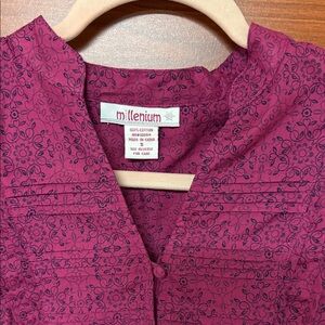 Millenium Women's Floral Button-Front Blouse in Deep Magenta